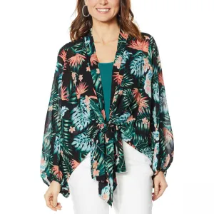 Colleen Lopez Women's Printed Tie Front Topper Kimono