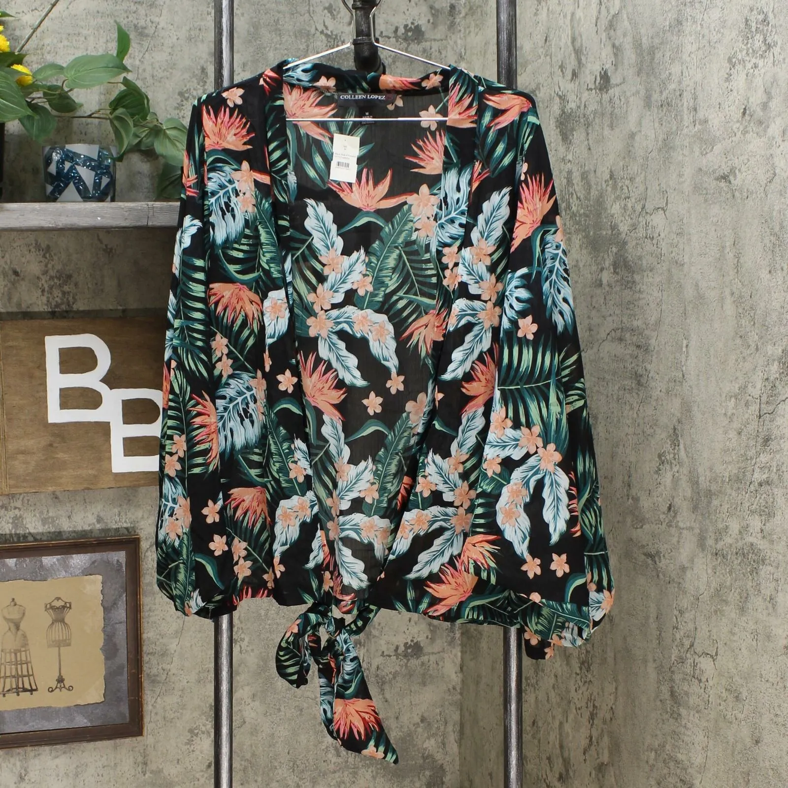 Colleen Lopez Women's Printed Tie Front Topper Kimono