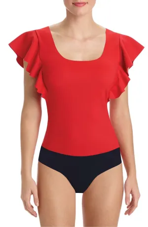 Commando Women's Ruffle Sleeve Bodysuit. BDS153 Red Medium