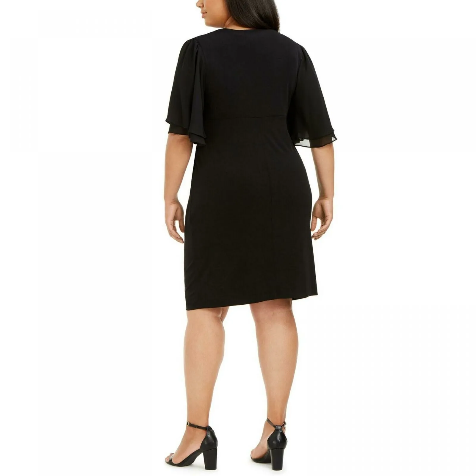 Connected Apparel Women's Plus Size Flutter Sleeve Sheath Dress