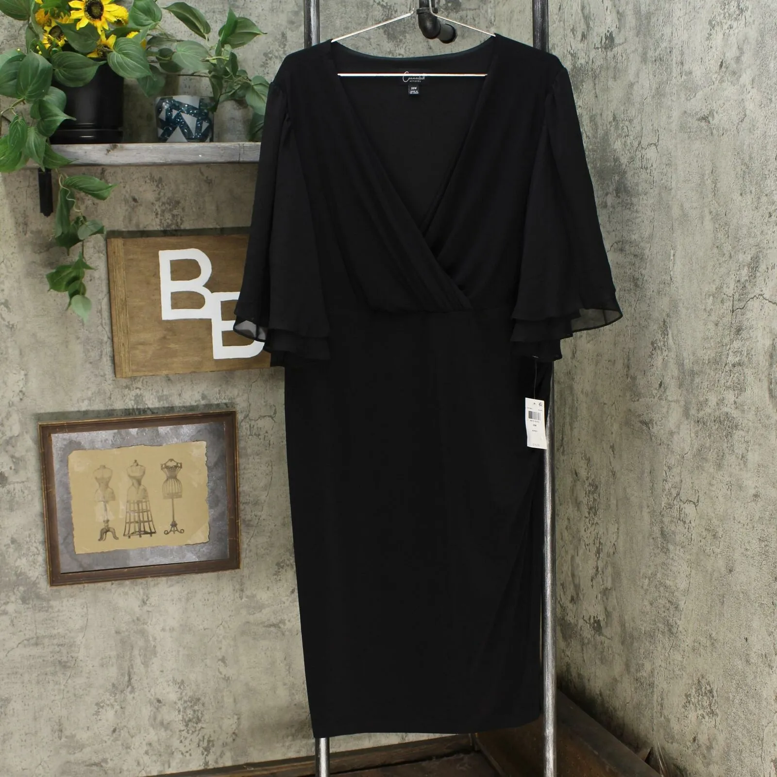 Connected Apparel Women's Plus Size Flutter Sleeve Sheath Dress