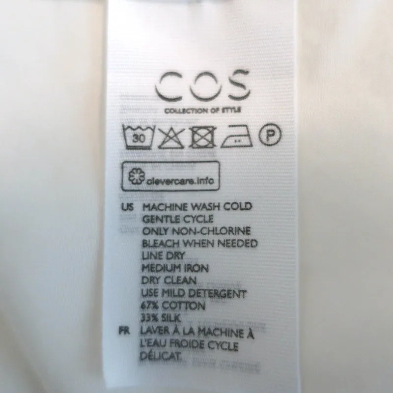 COS Ruffle Top White Cotton-Silk Size 4 Long Sleeve Blouse