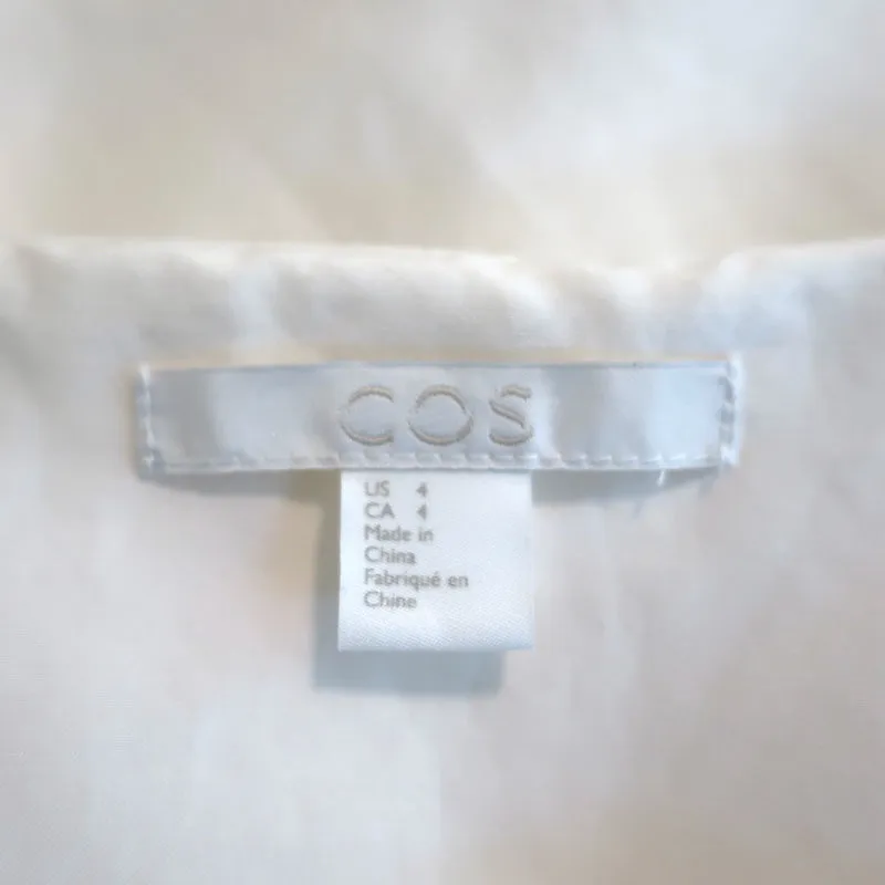 COS Ruffle Top White Cotton-Silk Size 4 Long Sleeve Blouse