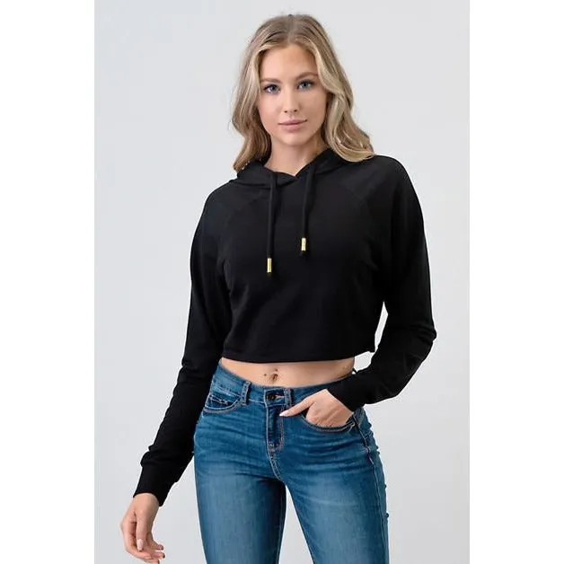 Crepe Hoodie Long Sleeve Top