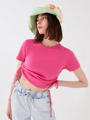 Crew Neck Plain Short Sleeve Women's Crop