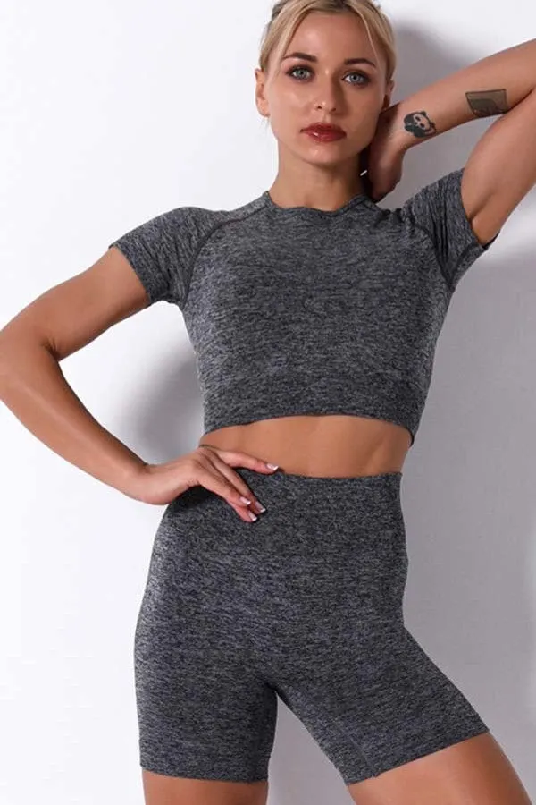 crop top biker short set