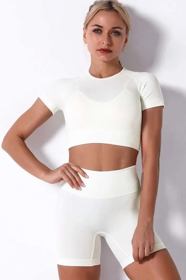 crop top biker short set