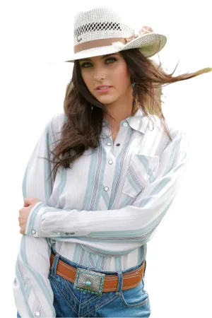 Cruel Denim Women's Long Sleeve Teal and Lilac Stripe Shirt