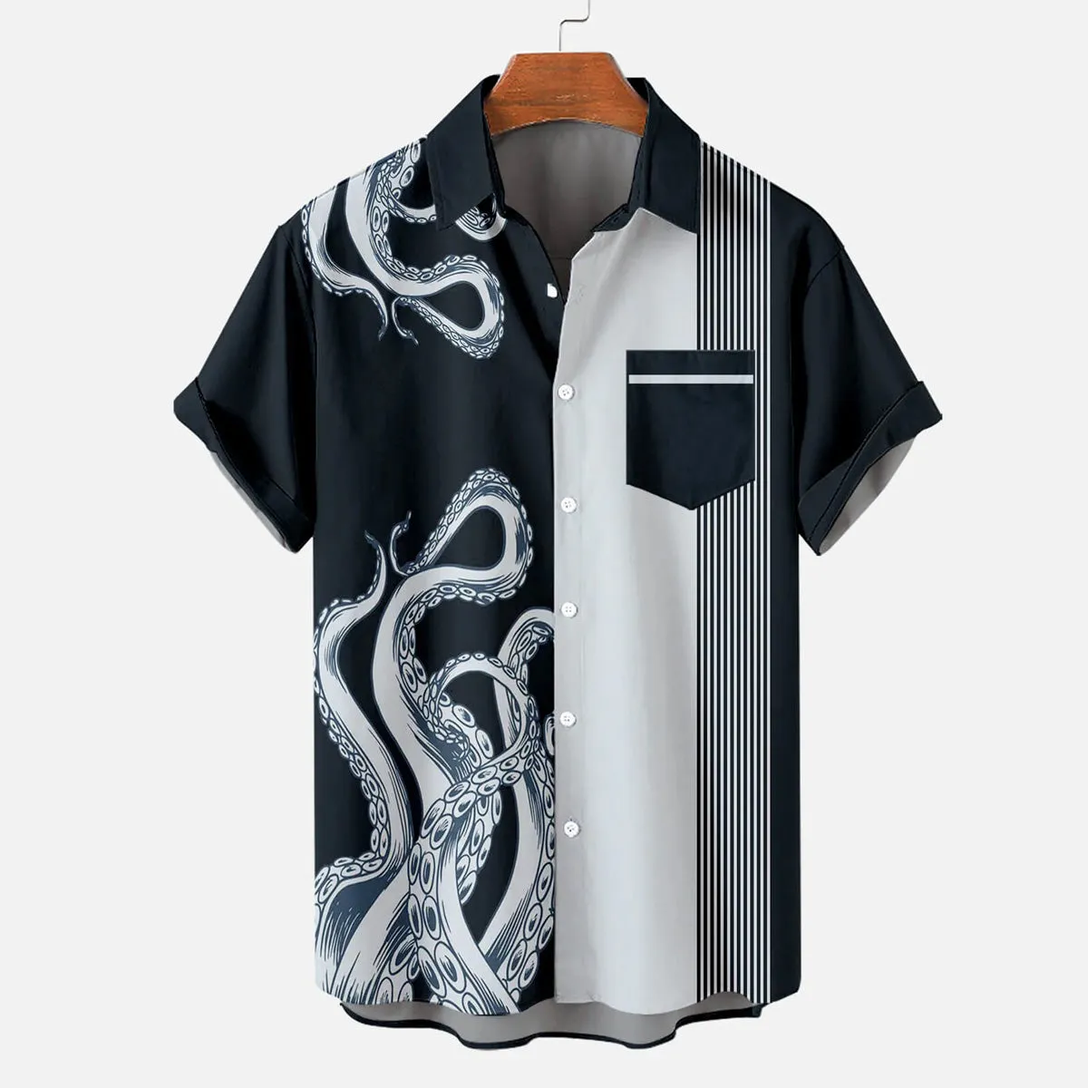 Cthulhu Octopus Stripe Pattern Men's Short Sleeve Tops