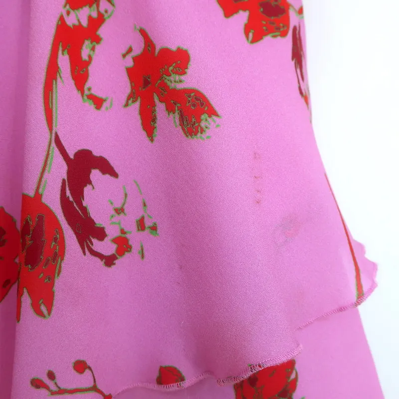 Cynthia Rowley Long Sleeve Asymmetrical Midi Dress Zuma Pink Floral Print Size 6