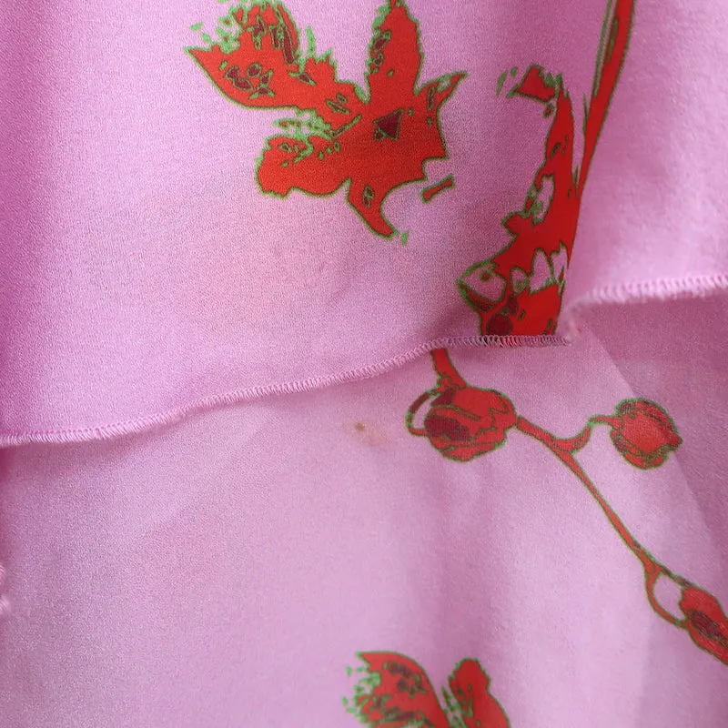 Cynthia Rowley Long Sleeve Asymmetrical Midi Dress Zuma Pink Floral Print Size 6