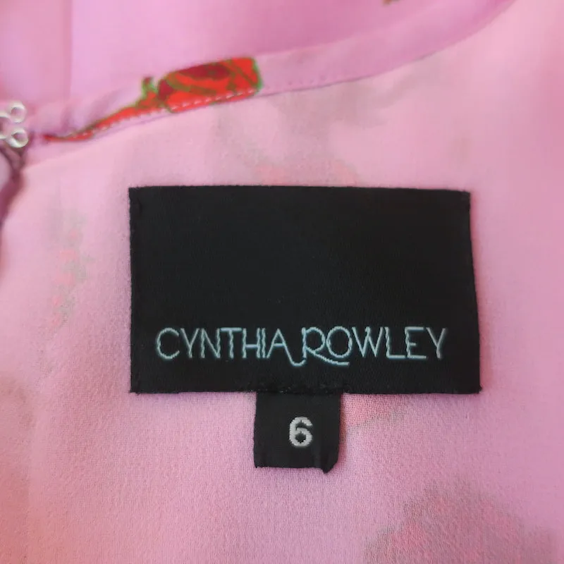 Cynthia Rowley Long Sleeve Asymmetrical Midi Dress Zuma Pink Floral Print Size 6