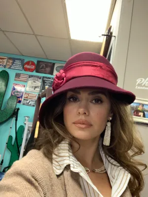 Darlene Ruby Red Satin Bow Wool Hat