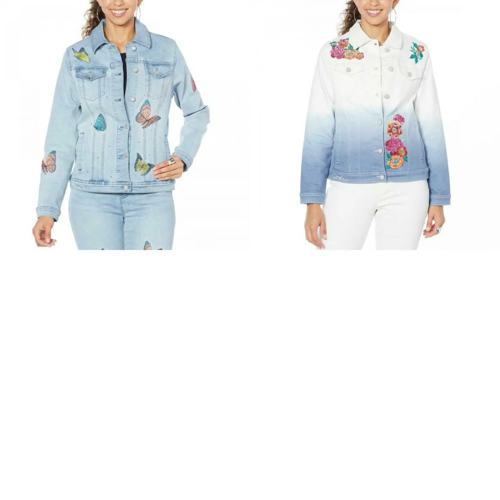 DG2 by Diane Gilman Women's Embroidered Signature Denim Jean Jacket