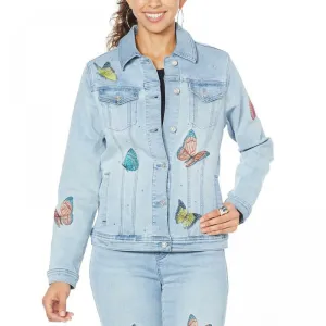 DG2 by Diane Gilman Women's Embroidered Signature Denim Jean Jacket