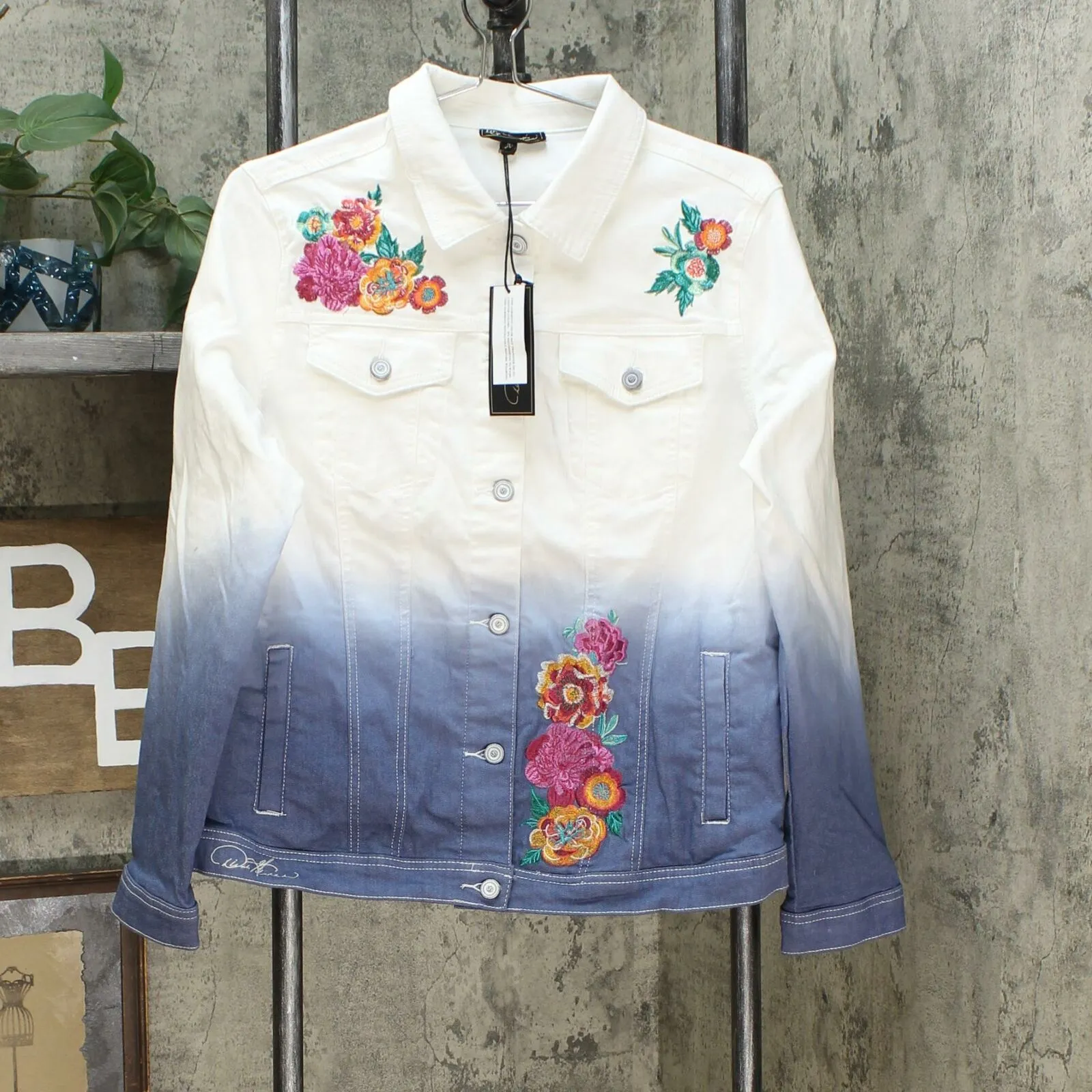 DG2 by Diane Gilman Women's Embroidered Signature Denim Jean Jacket