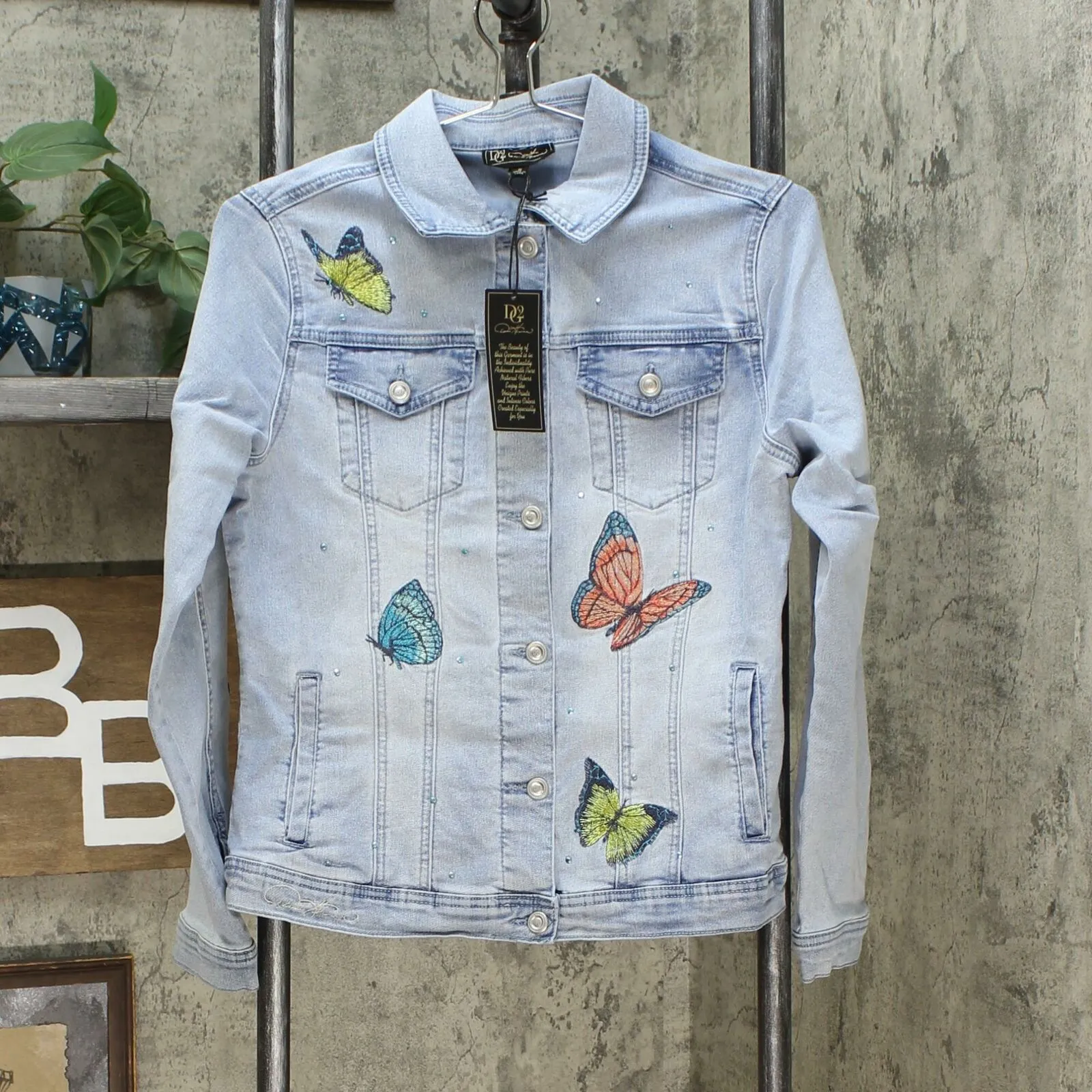 DG2 by Diane Gilman Women's Embroidered Signature Denim Jean Jacket