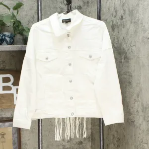 DG2 by Diane Gilman Women's Fringe Star Denim Jean Jacket Ivory Large