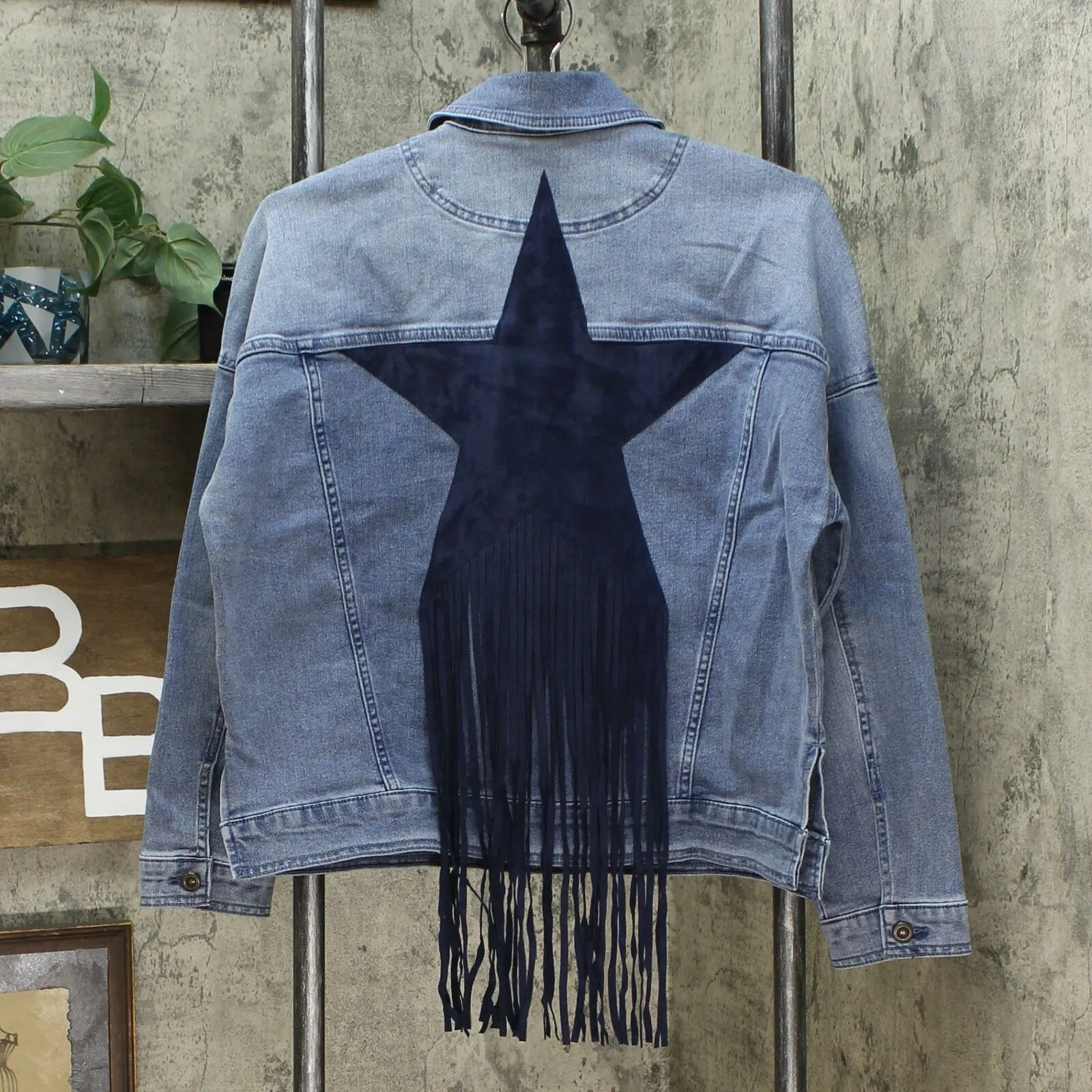 DG2 by Diane Gilman Women's Fringed Star Denim Jean Jacket