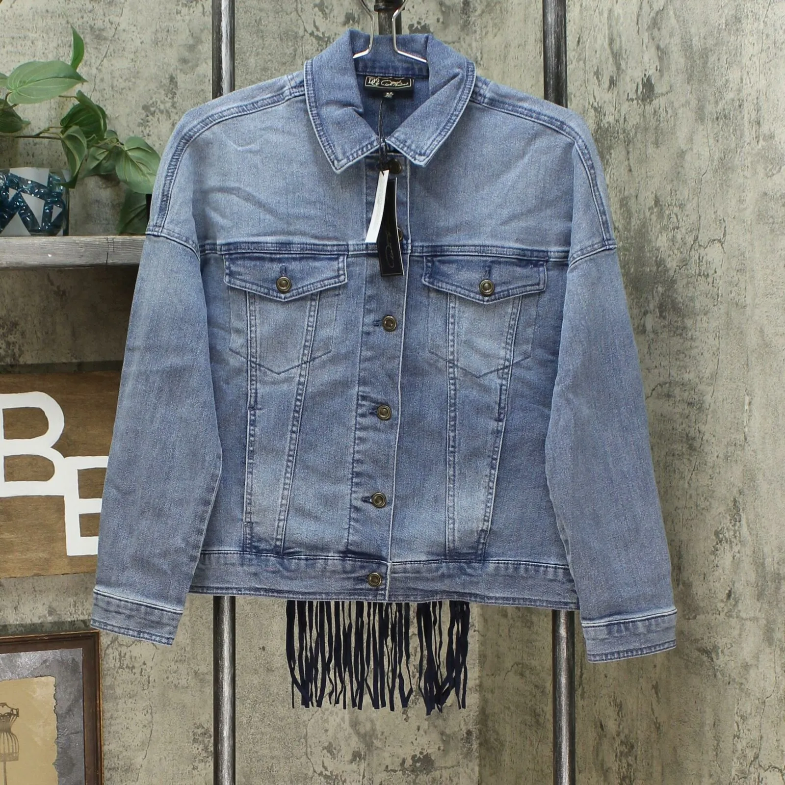 DG2 by Diane Gilman Women's Fringed Star Denim Jean Jacket