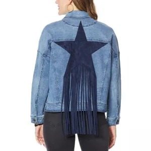 DG2 by Diane Gilman Women's Fringed Star Denim Jean Jacket