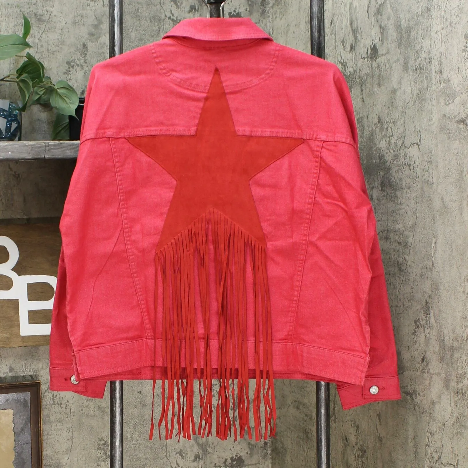 DG2 by Diane Gilman Women's Fringed Star Denim Jean Jacket