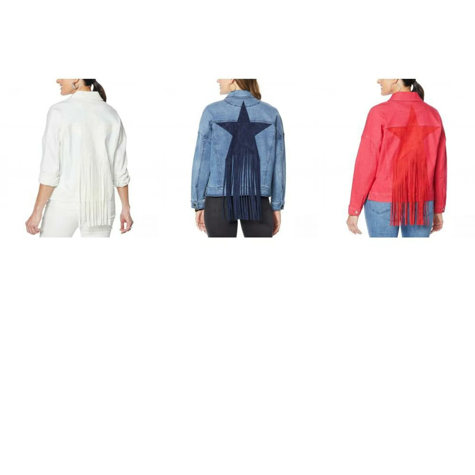 DG2 by Diane Gilman Women's Fringed Star Denim Jean Jacket