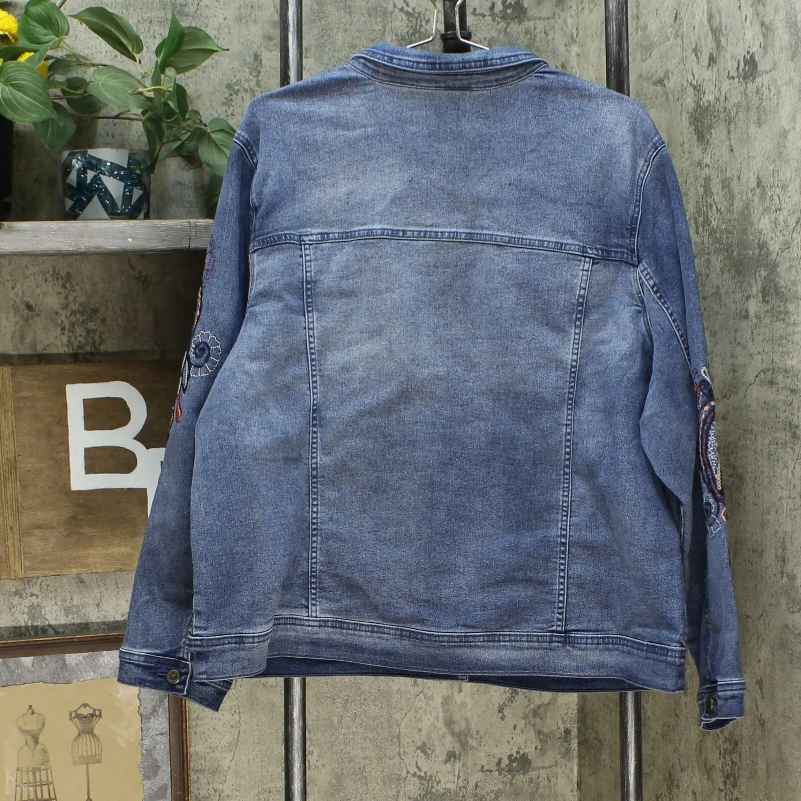 DG2 by Diane Gilman Women's Plus Size Embroidered Signature Jean Jacket