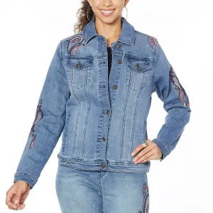 DG2 by Diane Gilman Women's Plus Size Embroidered Signature Jean Jacket