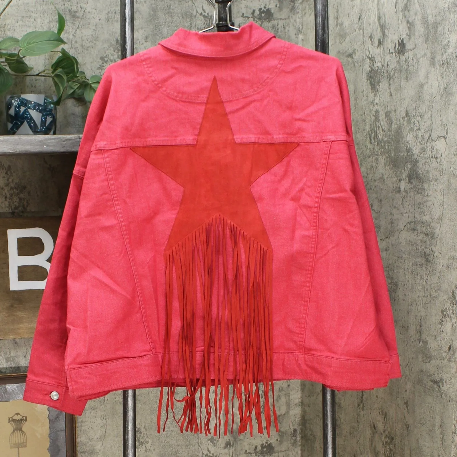 DG2 by Diane Gilman Women's Plus Size Fringed Star Denim Jean Jacket