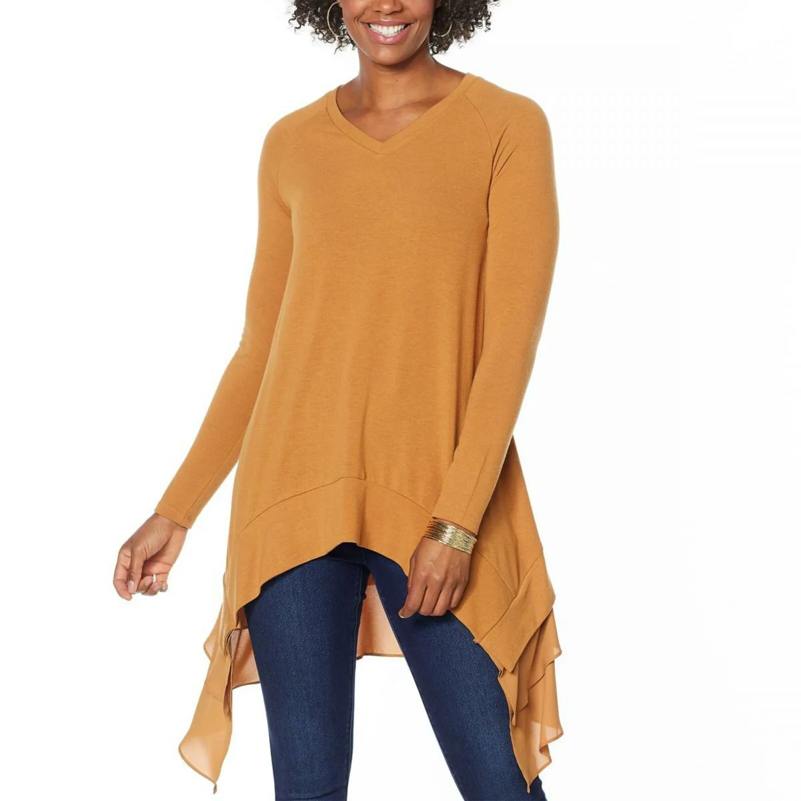 DG2 by Diane Gilman Women's Ribbed Knit Sweater And Chiffon Top