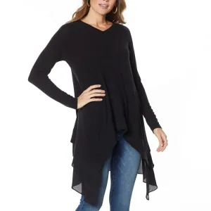DG2 by Diane Gilman Women's Ribbed Knit Sweater And Chiffon Top