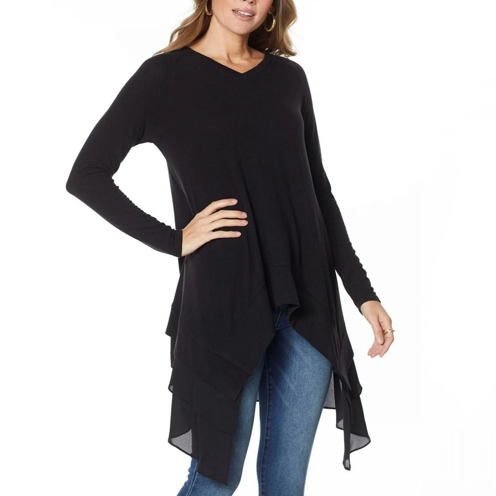 DG2 by Diane Gilman Women's Ribbed Knit Sweater And Chiffon Top