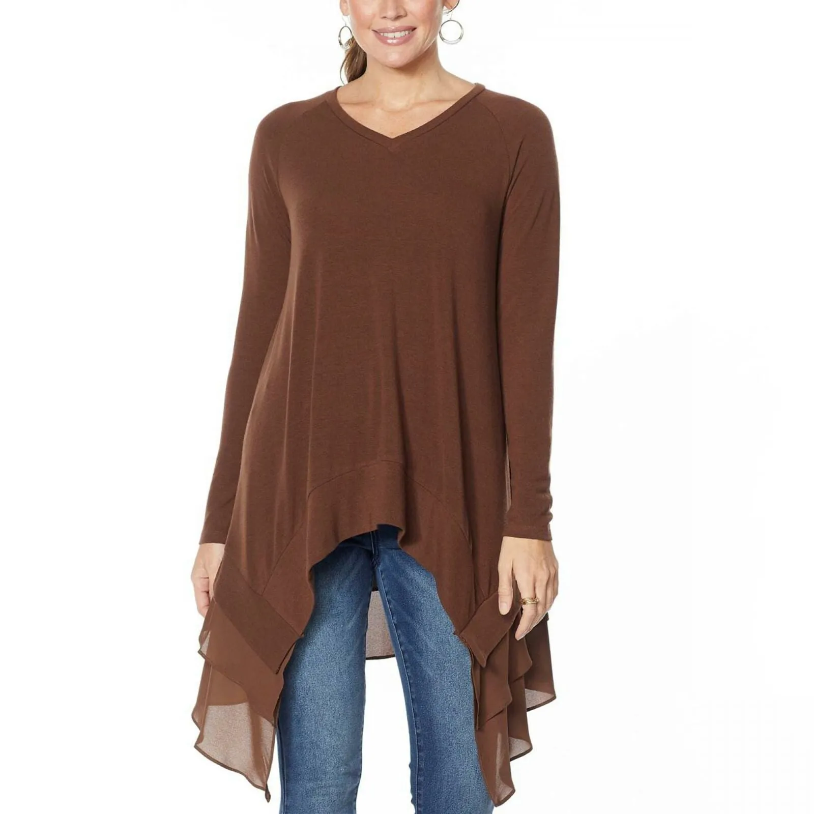 DG2 by Diane Gilman Women's Ribbed Knit Sweater And Chiffon Top