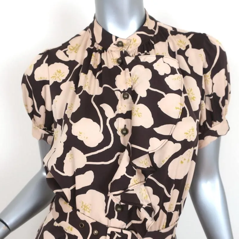Diane von Furstenberg Dress Johann Brown/Beige Floral Print Stretch Silk Size 6