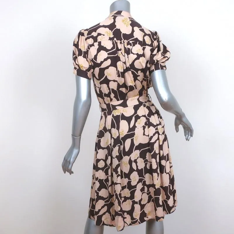 Diane von Furstenberg Dress Johann Brown/Beige Floral Print Stretch Silk Size 6