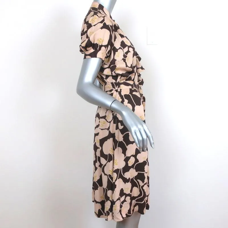 Diane von Furstenberg Dress Johann Brown/Beige Floral Print Stretch Silk Size 6