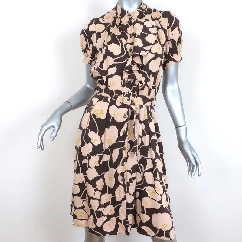 Diane von Furstenberg Dress Johann Brown/Beige Floral Print Stretch Silk Size 6