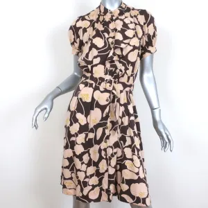 Diane von Furstenberg Dress Johann Brown/Beige Floral Print Stretch Silk Size 6