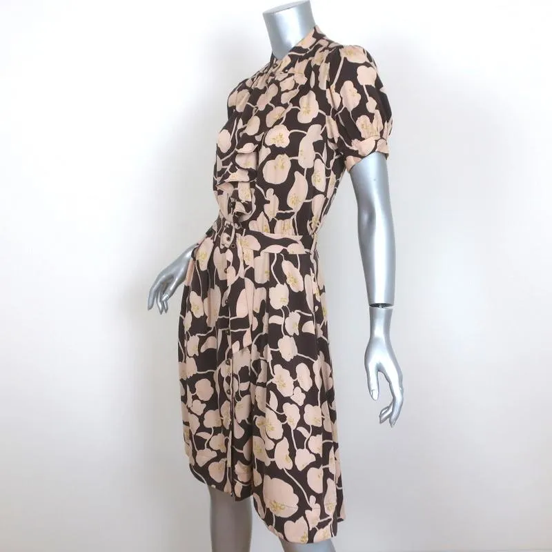Diane von Furstenberg Dress Johann Brown/Beige Floral Print Stretch Silk Size 6