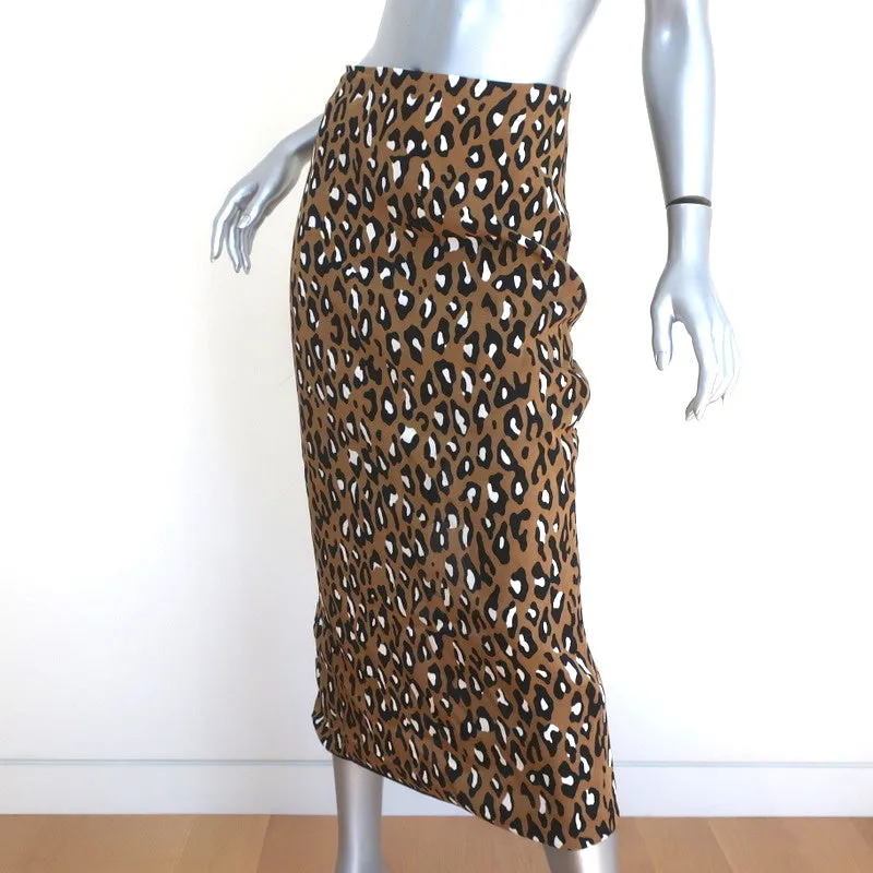 Diane von Furstenberg Midi Skirt Brown Leopard Print Stretch Crepe Size 4