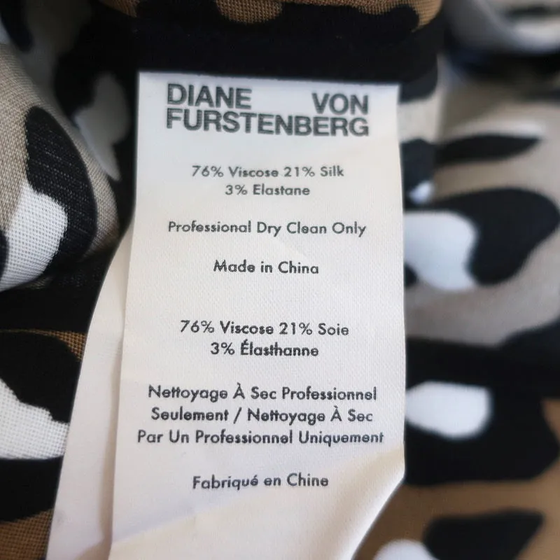 Diane von Furstenberg Midi Skirt Brown Leopard Print Stretch Crepe Size 4