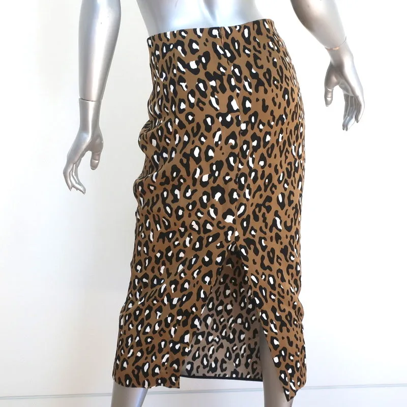 Diane von Furstenberg Midi Skirt Brown Leopard Print Stretch Crepe Size 4