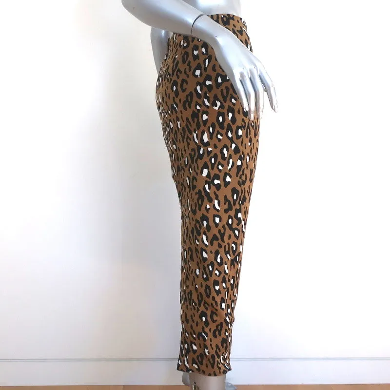 Diane von Furstenberg Midi Skirt Brown Leopard Print Stretch Crepe Size 4