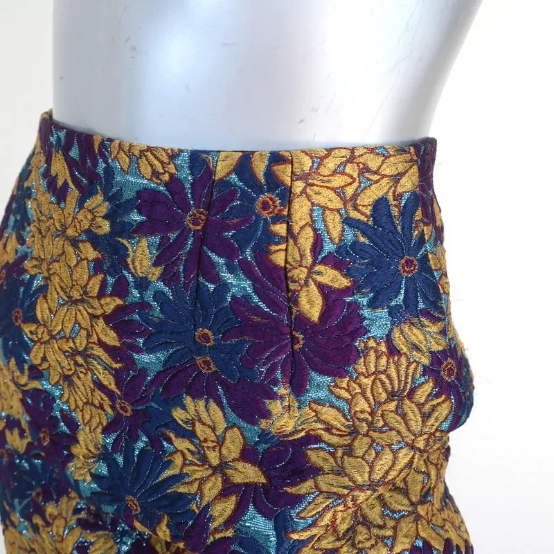 Dolce & Gabbana Mini Skirt Purple/Gold Floral Lurex Jacquard Size 36