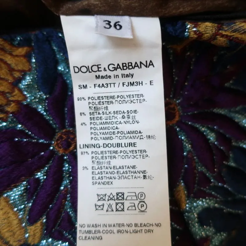 Dolce & Gabbana Mini Skirt Purple/Gold Floral Lurex Jacquard Size 36