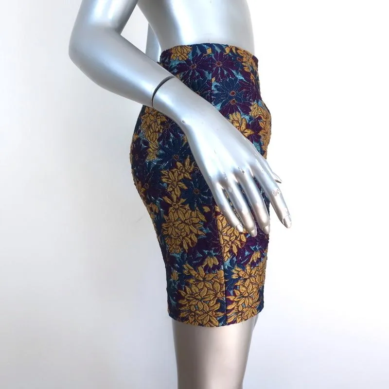Dolce & Gabbana Mini Skirt Purple/Gold Floral Lurex Jacquard Size 36