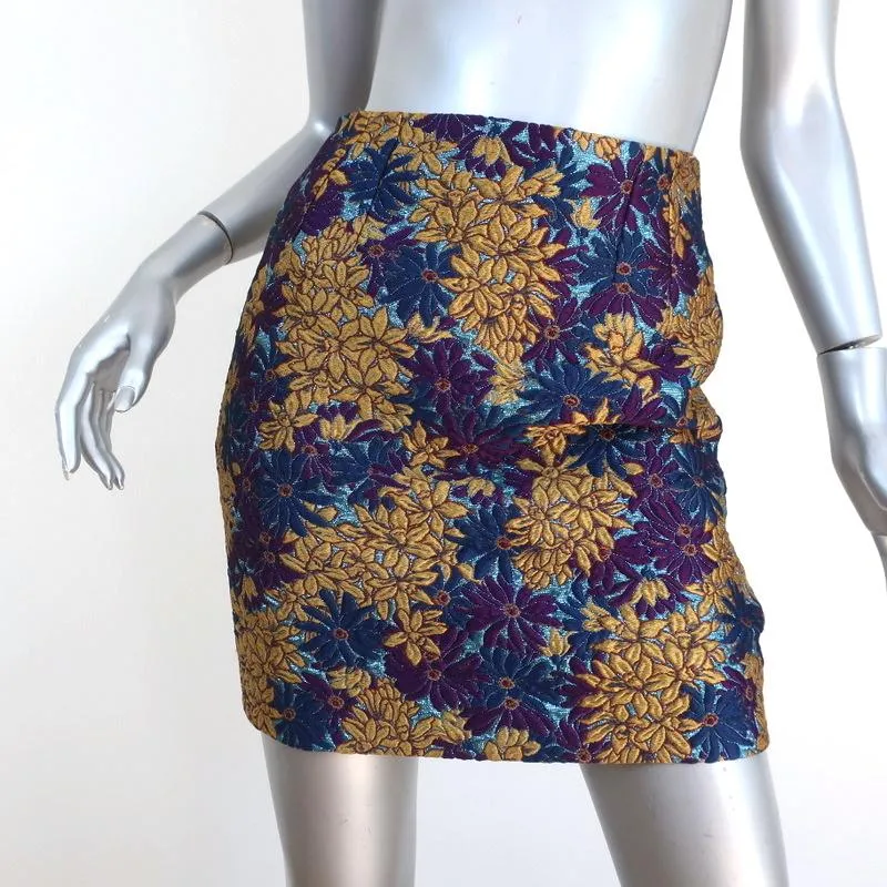 Dolce & Gabbana Mini Skirt Purple/Gold Floral Lurex Jacquard Size 36