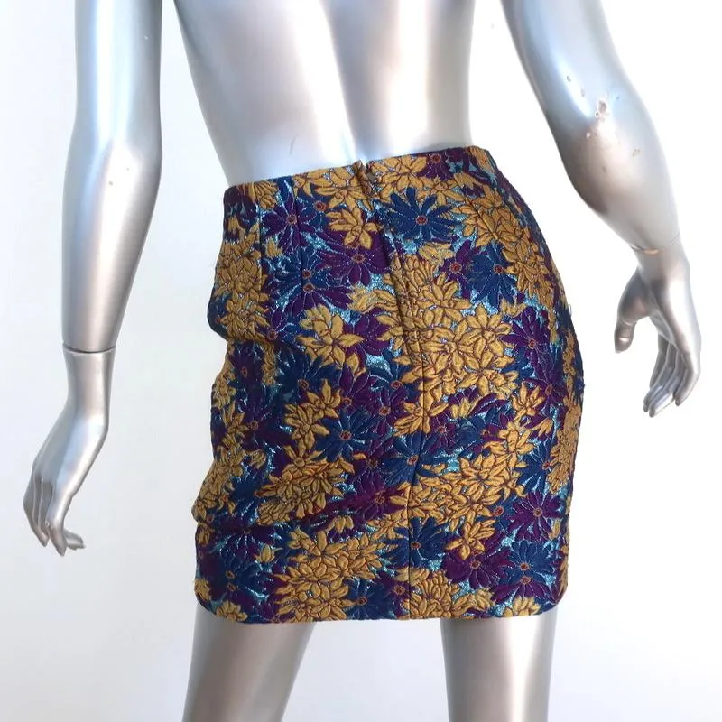 Dolce & Gabbana Mini Skirt Purple/Gold Floral Lurex Jacquard Size 36