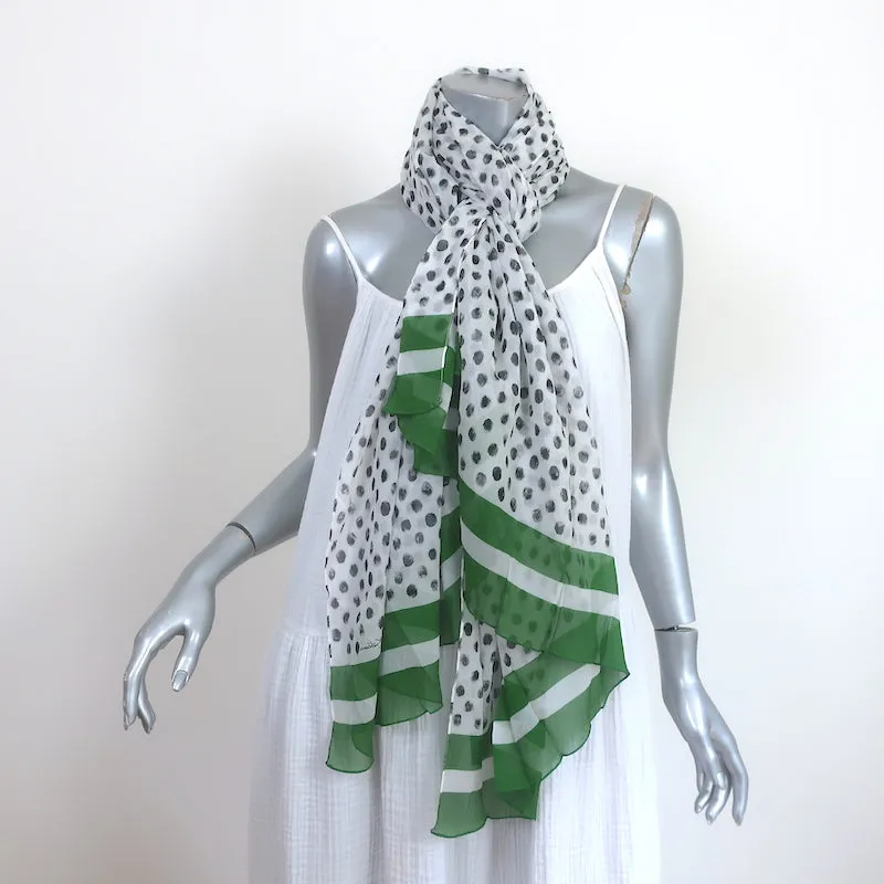 Dolce & Gabbana Shawl Scarf White/Green Polka Dot Print Chiffon